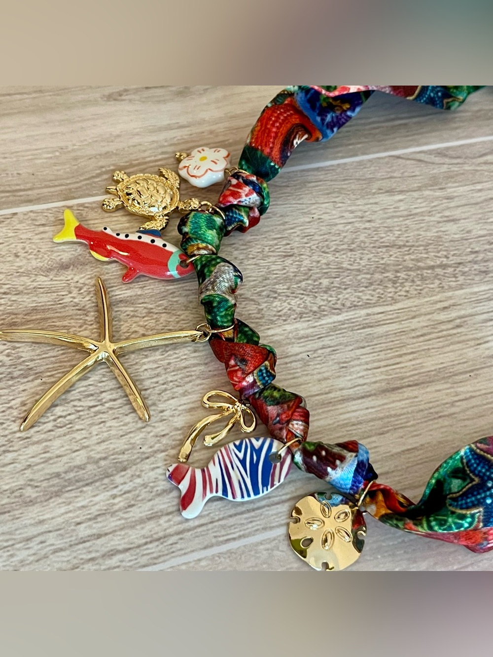 Colorful Tropical Charm Bandanna Necklace with Gold Starfish - Picture 6 of 8
